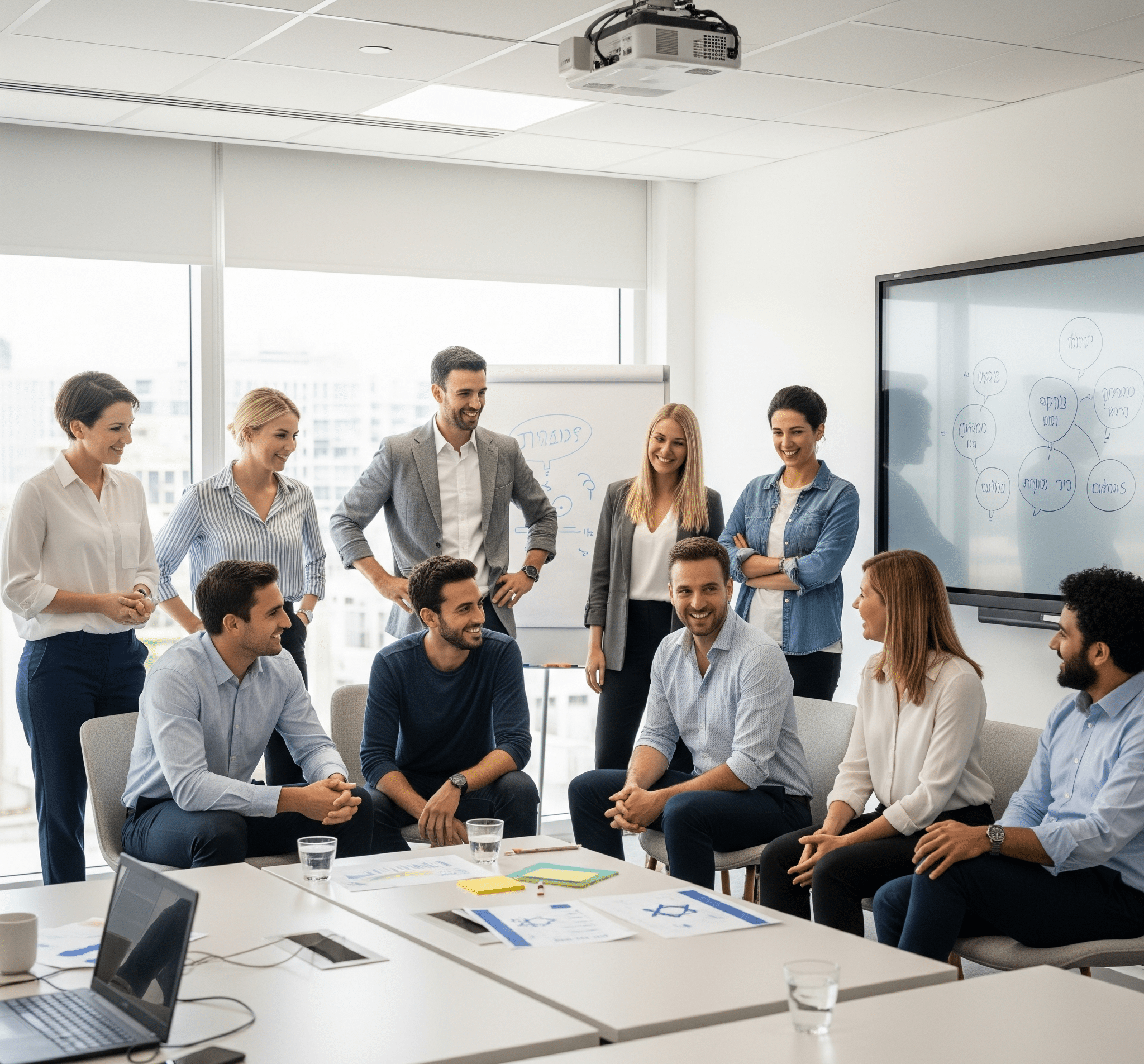 עובדים מקיימים פגישה בחדר ישיבות